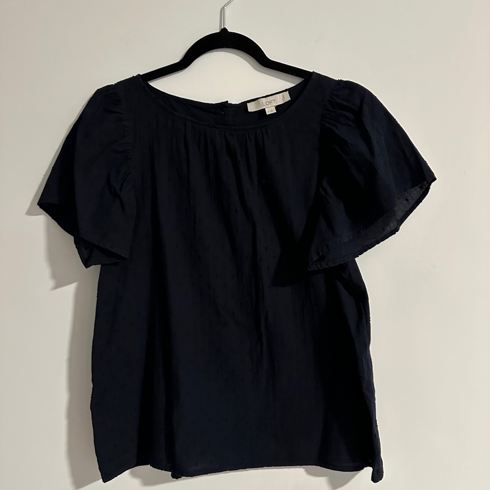 LOFT Women's Faded Black Flutter Sleeve Blouse